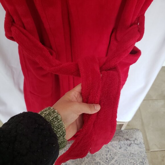 Unisex Red Long Sleeve Thick Warm Long Robe - Picture 5 of 13